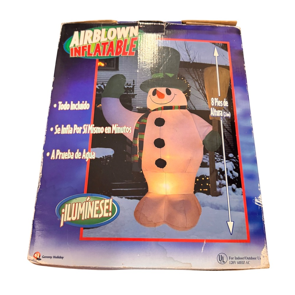 Vintage Y2K Gemmy Airblown Inflatable Snowman 8ft‎ Tall Lights Up Weatherproof
